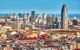 Cityscape of Barcelona, looking across rooftops to the sea