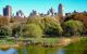 landscape showing a lake, then park, then skyscrapers behind