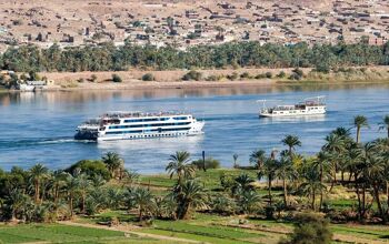 Cruise ship on Nile River, showing both banks eitherside