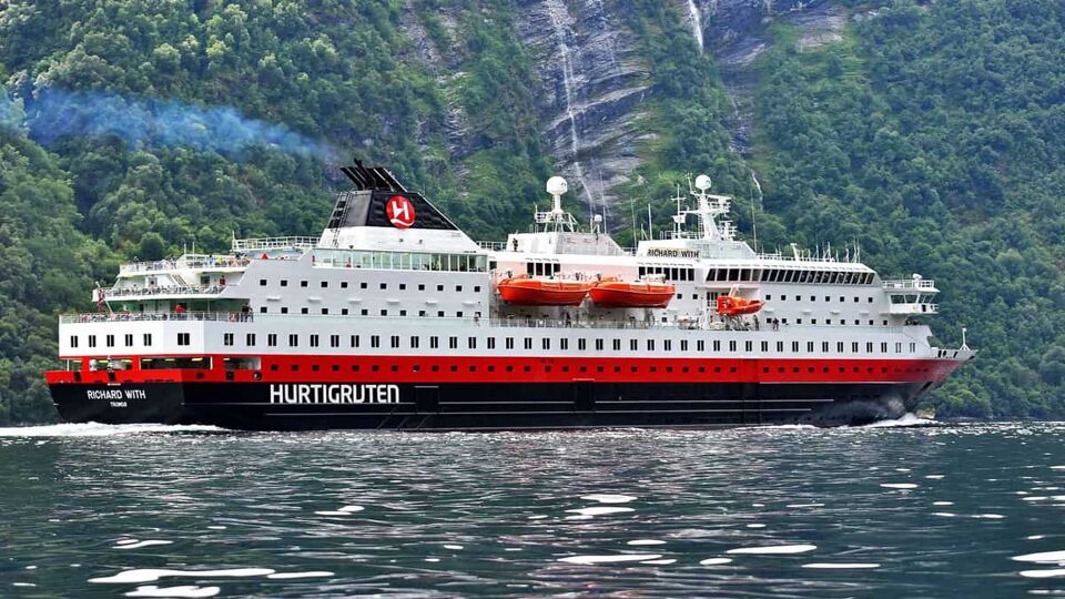 View of a Hurtigruten cruise liner