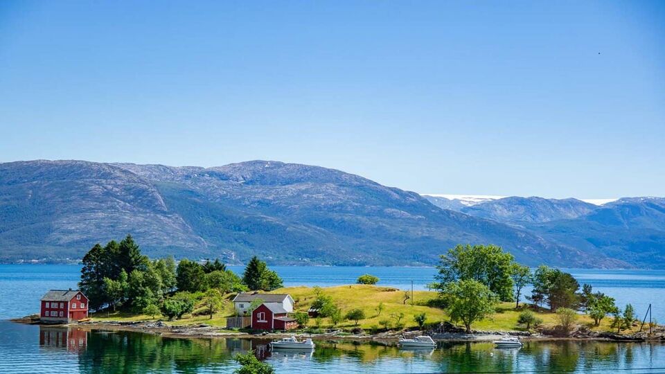 view of a small island in Hardangerfjord