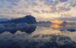sunset view of icebergs
