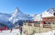 he outdoor restaurant in Sunnegga in the Zermatt ski area. Switzerland winter. Swiss alps.